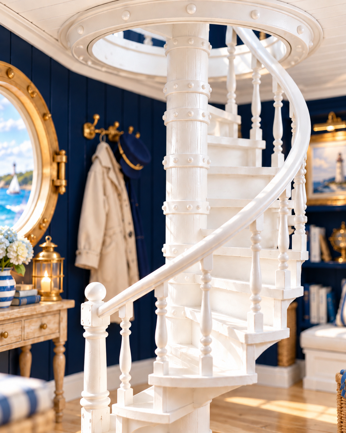 Lighthouse Spiral Staircase | 1:12 Scale Dollhouse Stairs | Nautical Coastal Miniature Furniture