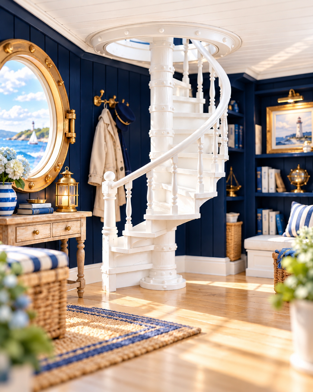 Lighthouse Spiral Staircase | 1:12 Scale Dollhouse Stairs | Nautical Coastal Miniature Furniture