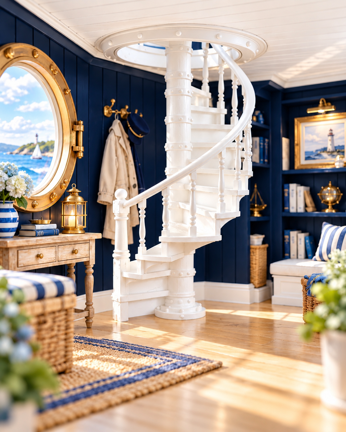Lighthouse Spiral Staircase | 1:12 Scale Dollhouse Stairs | Nautical Coastal Miniature Furniture