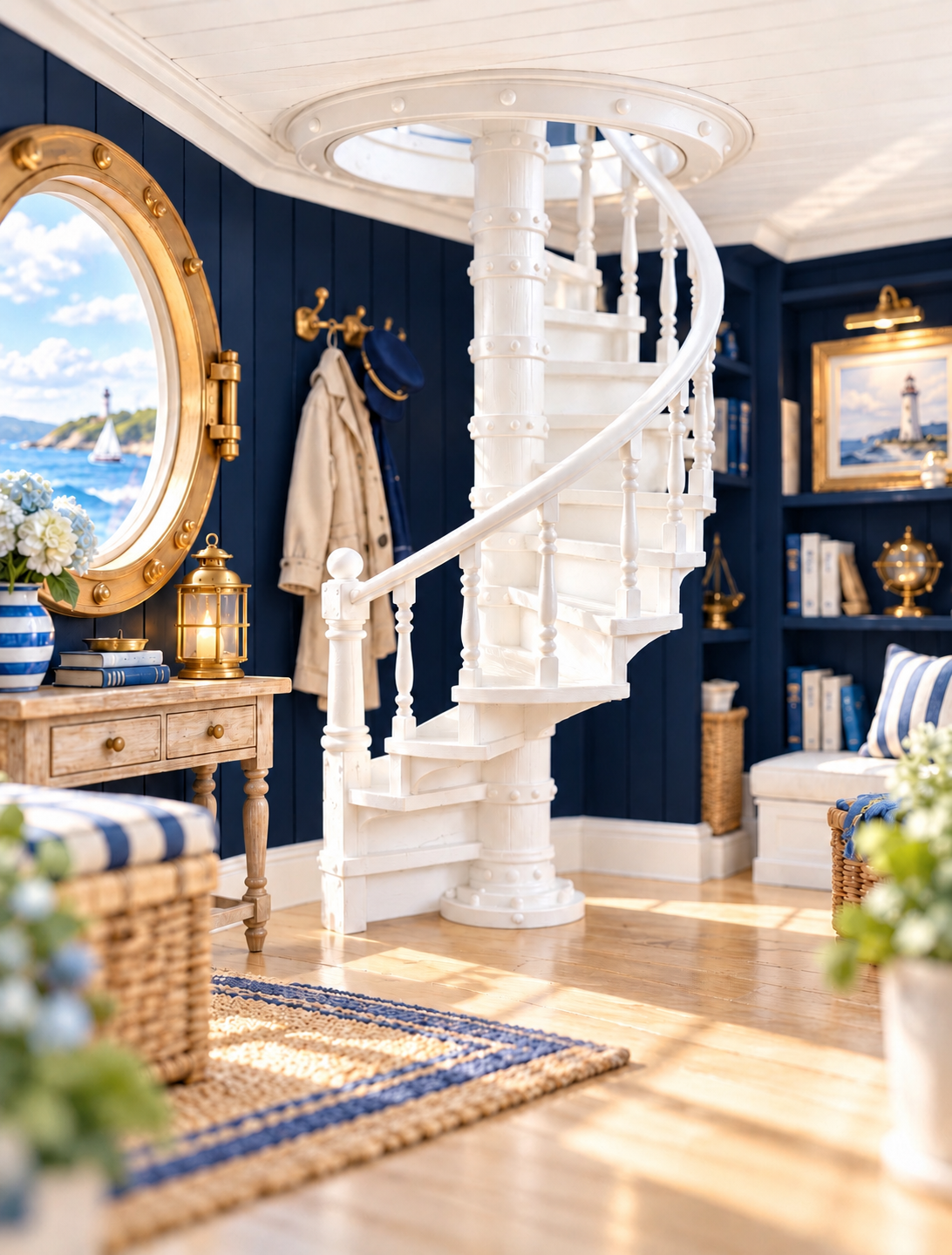 Lighthouse Spiral Staircase | 1:12 Scale Dollhouse Stairs | Nautical Coastal Miniature Furniture