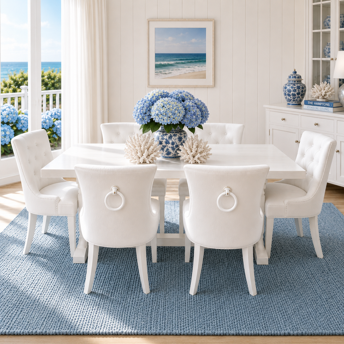 Hamptons Dining Table & Tufted Chair Set | 1:12 Dollhouse Miniature Dining Furniture