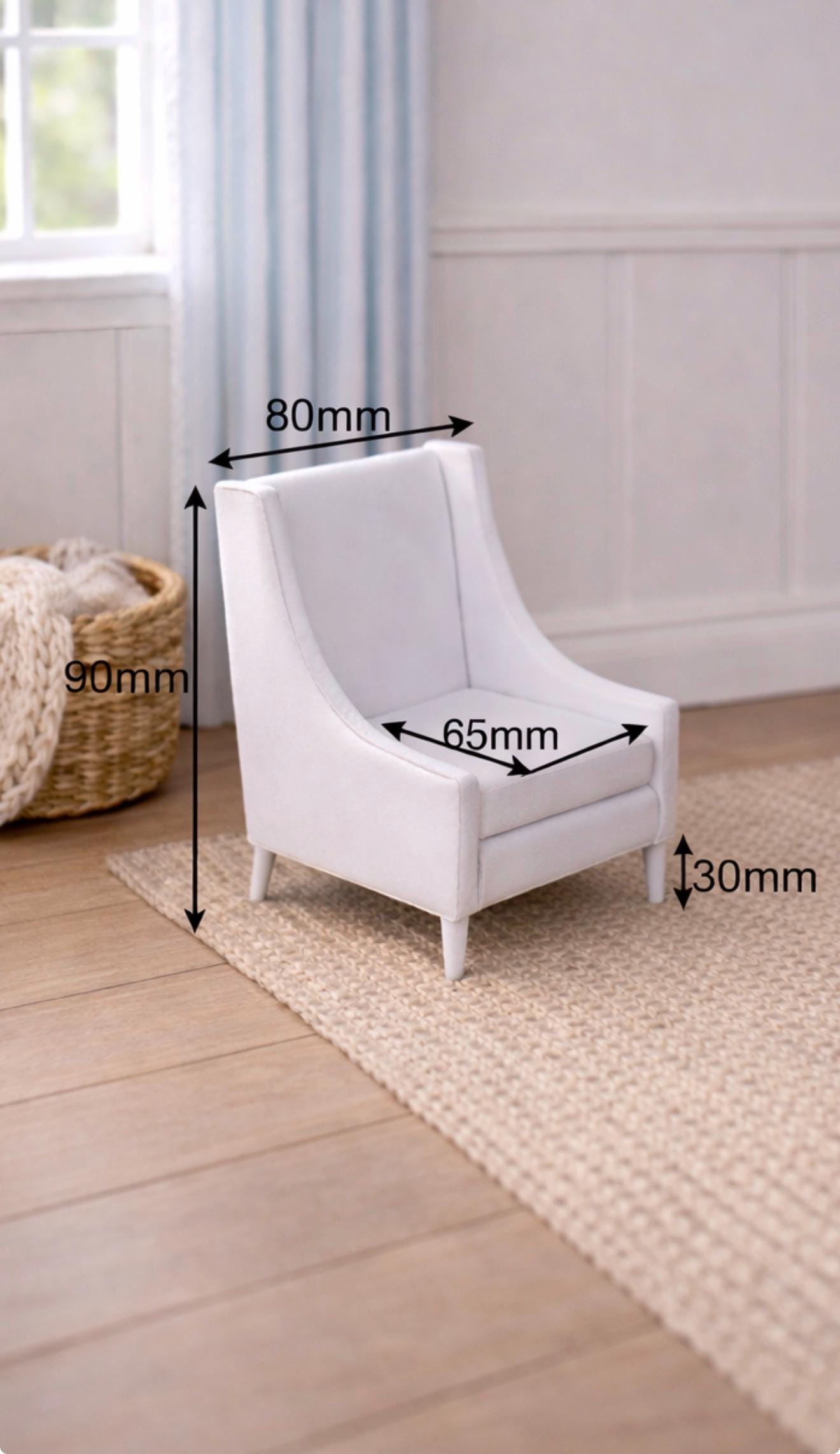 Dollhouse Feature Chair | 1:12 Hamptons Coastal Miniature Furniture | White Accent Chair