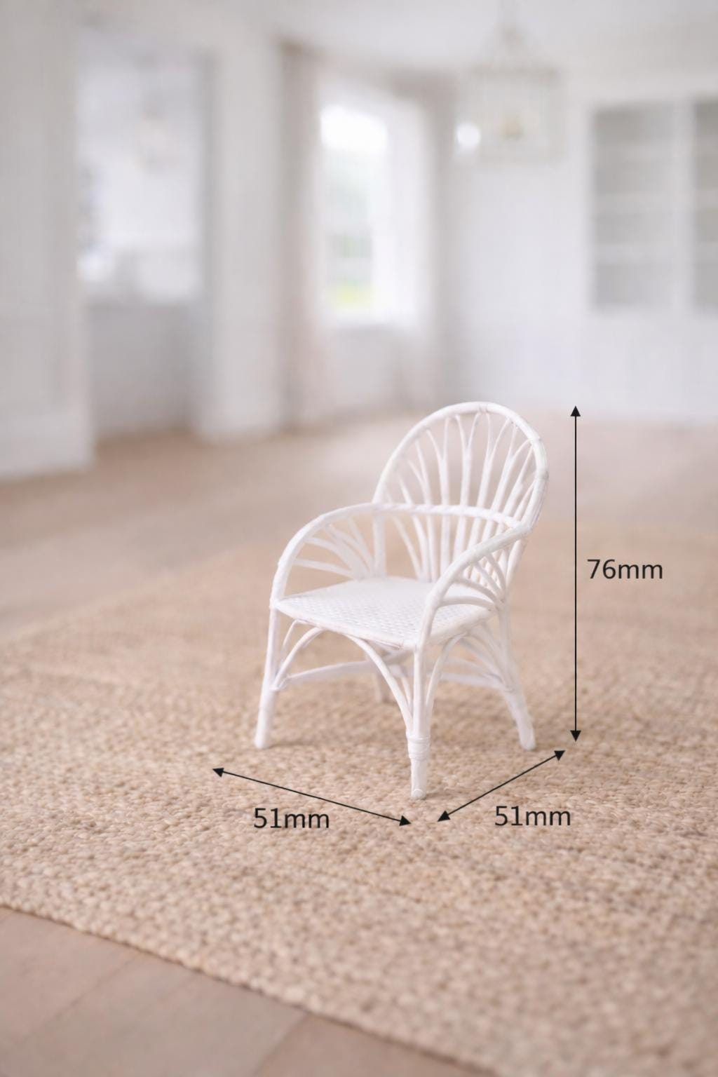Dollhouse Accent Chair | 1:12 Hamptons Coastal Miniature Furniture | White Wicker Chair