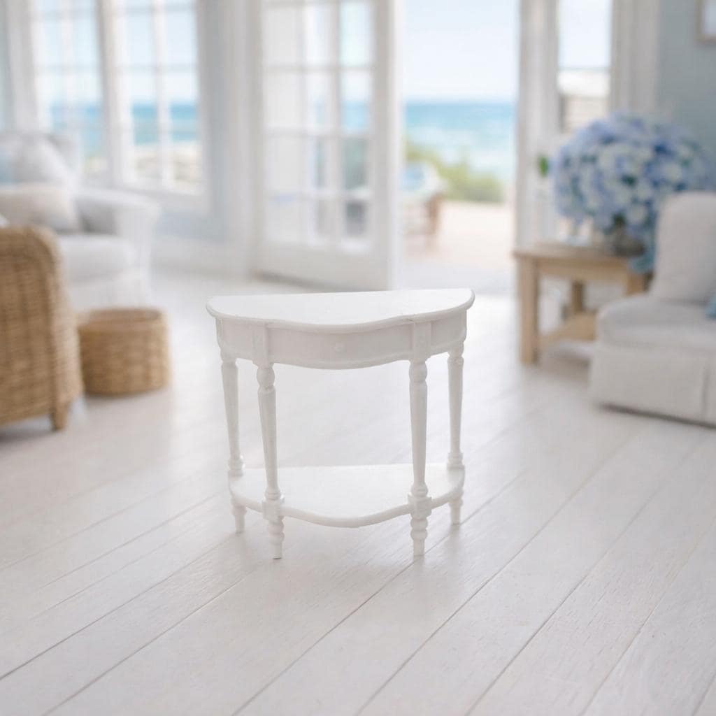 Dollhouse Demilune Console Table | 1:12 Hamptons Coastal Miniature Furniture | White Half Moon Hall Table