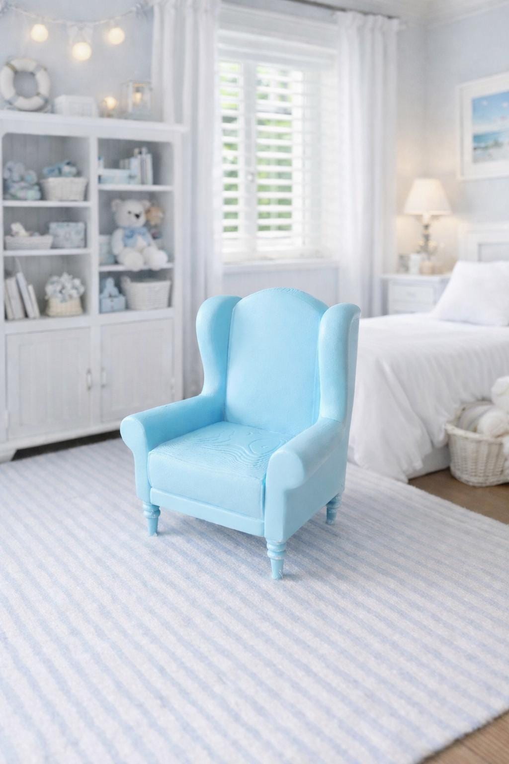 Hamptons Nursery Chair | 1:12 Dollhouse Furniture | Coastal Miniature Baby Room Chair