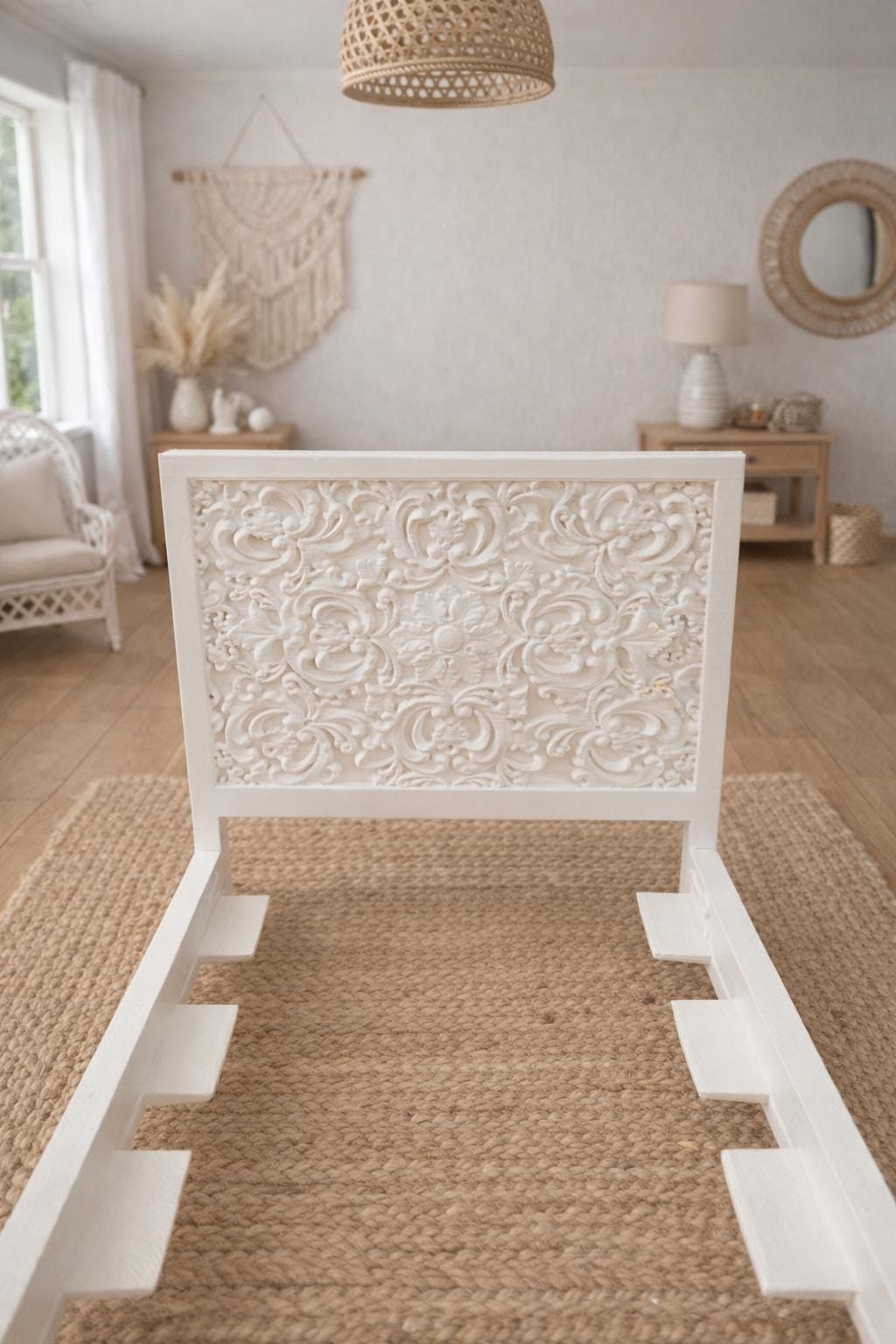 Hamptons Ornate Bed | 1:12 Dollhouse Miniature Bedroom Furniture | Coastal Bed Frame