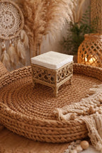 Dollhouse Boho Stool Table | 1:12 Hamptons Coastal Miniature Furniture | White Accent Table
