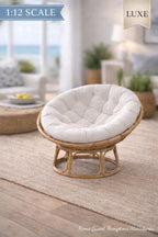 Miniature Papasan Chair | 1:12 Dollhouse Rattan Furniture | Hamptons Coastal Wicker Lounge Chair White