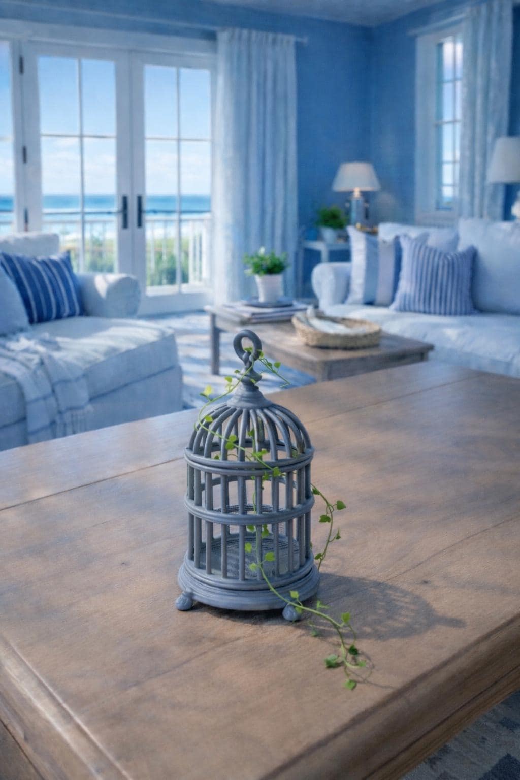 Hamptons Decorative Birdcage | 1:12 Dollhouse Miniature Décor | Coastal Bird Cage Accessory