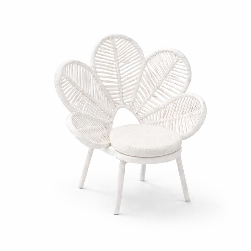 Dollhouse Flower Chair | 1:12 Hamptons Coastal Miniature Furniture | White Petal Rattan Accent Chair