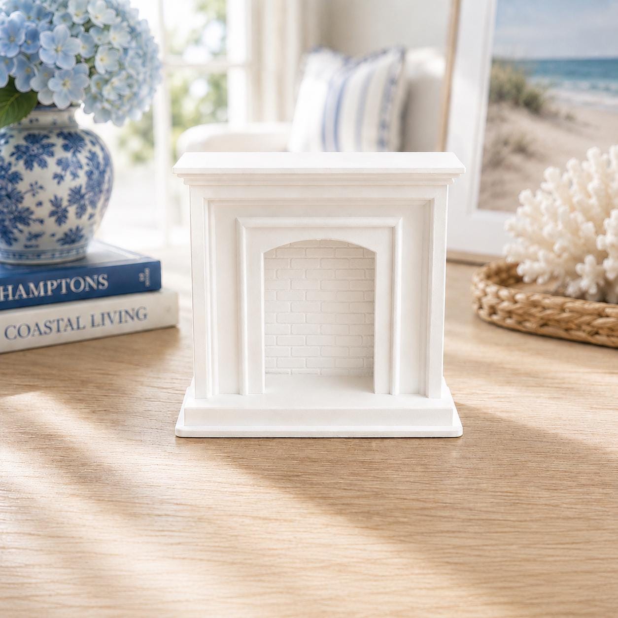 Dollhouse Hamptons Fireplace | 1:12 Coastal Miniature Furniture | Signature Milky White Mantel Fireplace