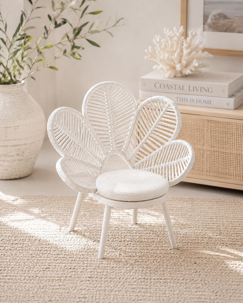 Dollhouse Flower Chair | 1:12 Hamptons Coastal Miniature Furniture | White Accent Chair