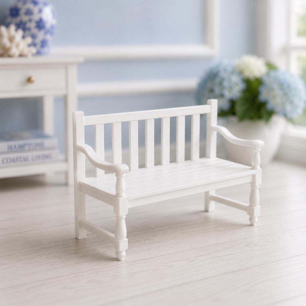 Hamptons Outdoor Garden Bench | 1:12 Dollhouse Miniature Furniture | Coastal Verandah Seat