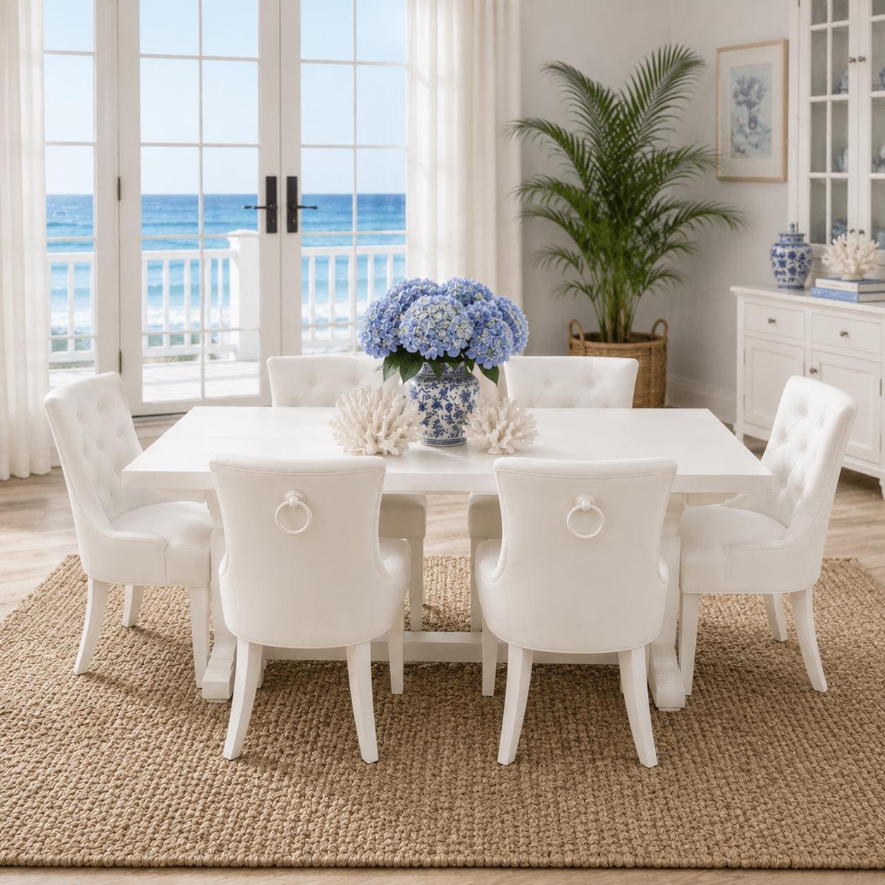 Hamptons Dining Table & Tufted Chair Set | 1:12 Dollhouse Miniature Dining Furniture
