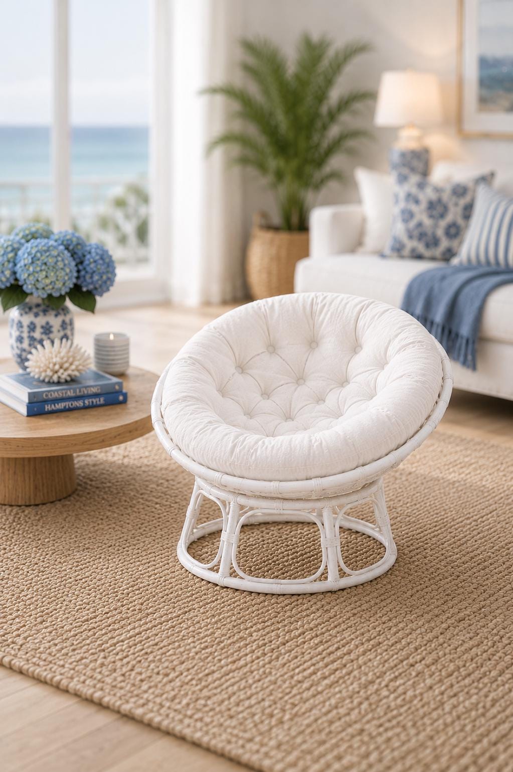 Dollhouse Papasan Chair Rare | 1:12 Hamptons Coastal Miniature Furniture | White Rattan Lounge Chair