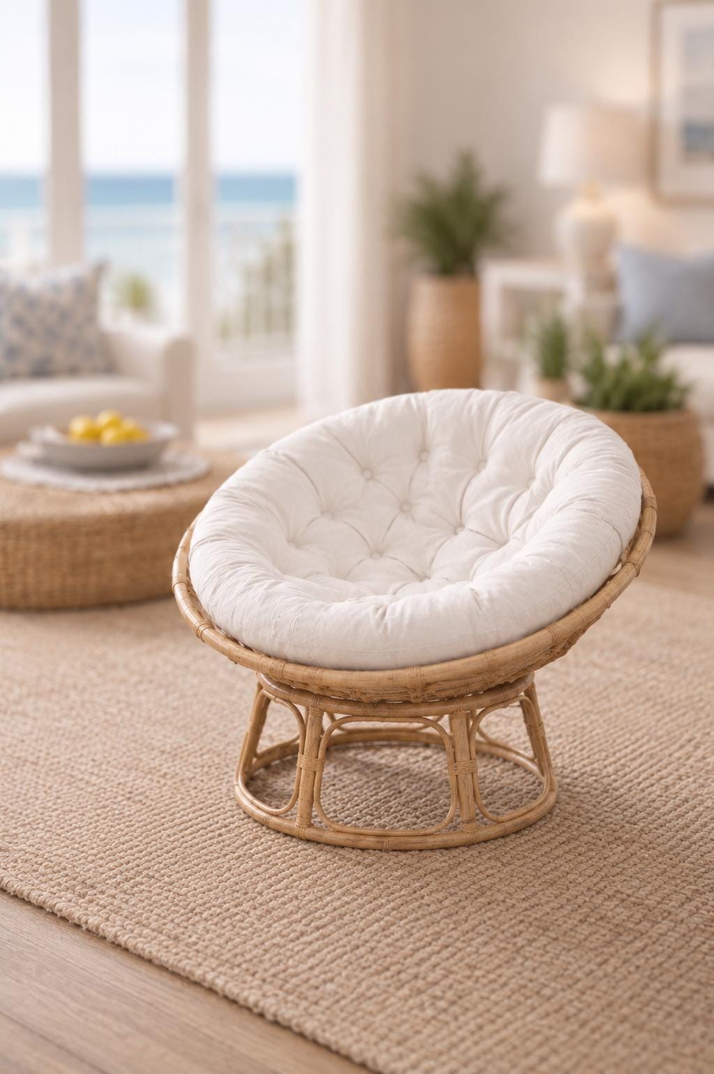 Dollhouse Papasan Chair Rare | 1:12 Hamptons Coastal Miniature Furniture | Rattan Lounge Chair