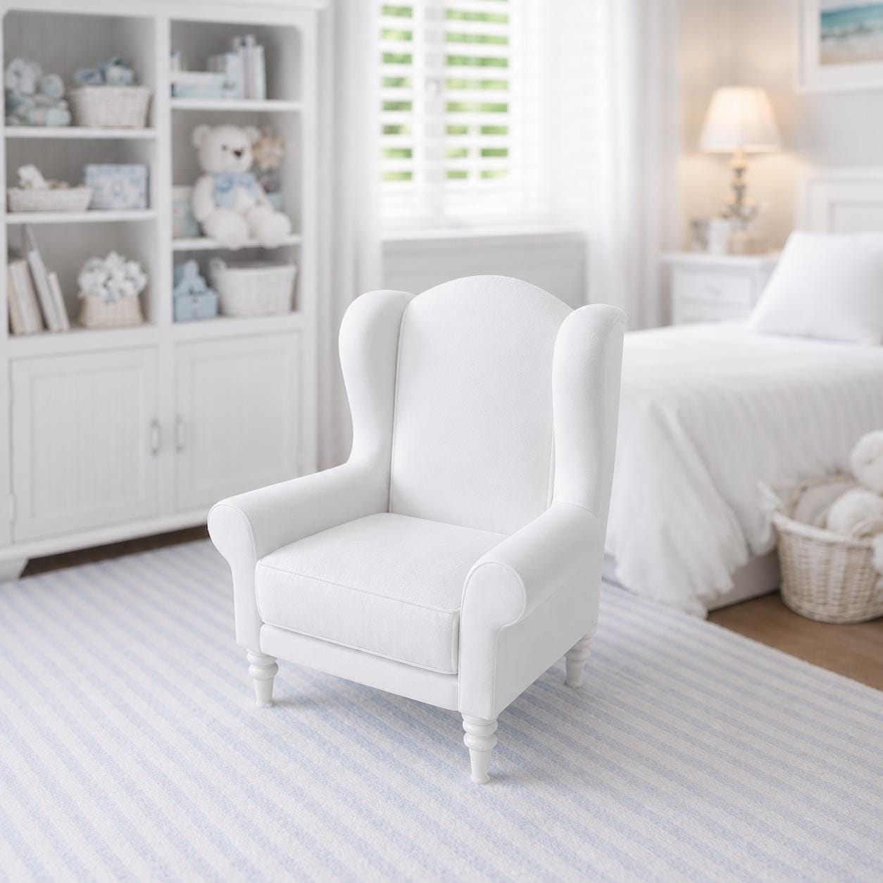 Hamptons Nursery Armchair | 1:12 Dollhouse Miniature Chair | Coastal Wingback Nursing Chair