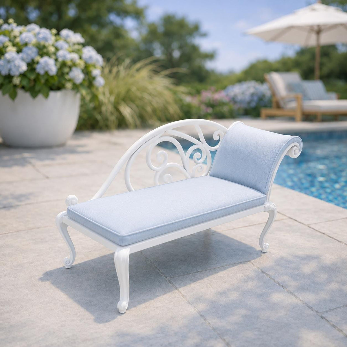 Hamptons Poolside Chaise Lounge | 1:12 Dollhouse Miniature Furniture | Coastal Daybed