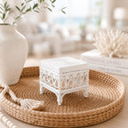 Dollhouse Wicker Footstool | 1:12 Hamptons Coastal Miniature Furniture | White Rattan Ottoman with Cushion