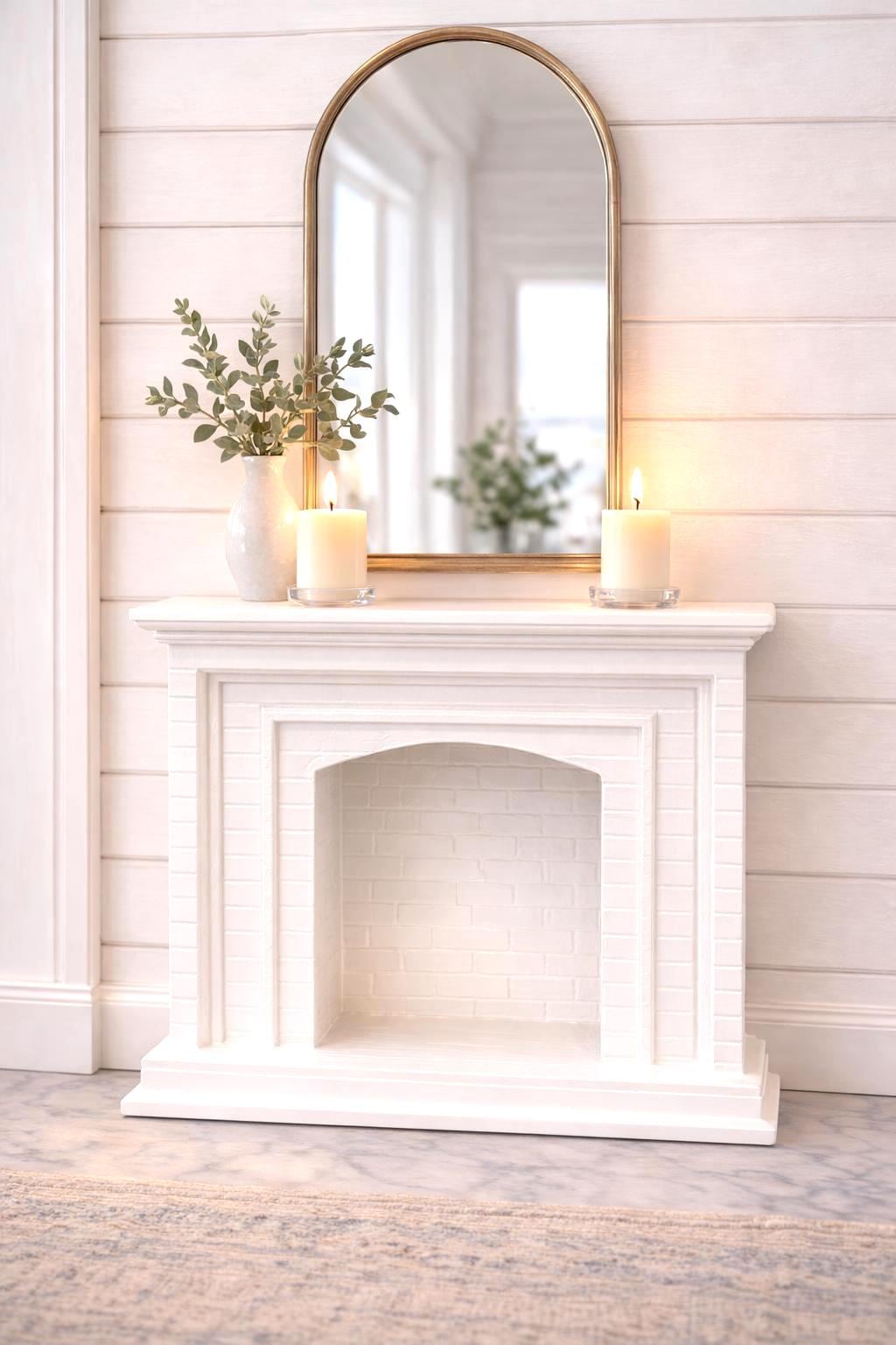 Dollhouse Hamptons Fireplace | 1:12 Coastal Miniature Furniture | Signature Milky White Mantel Fireplace