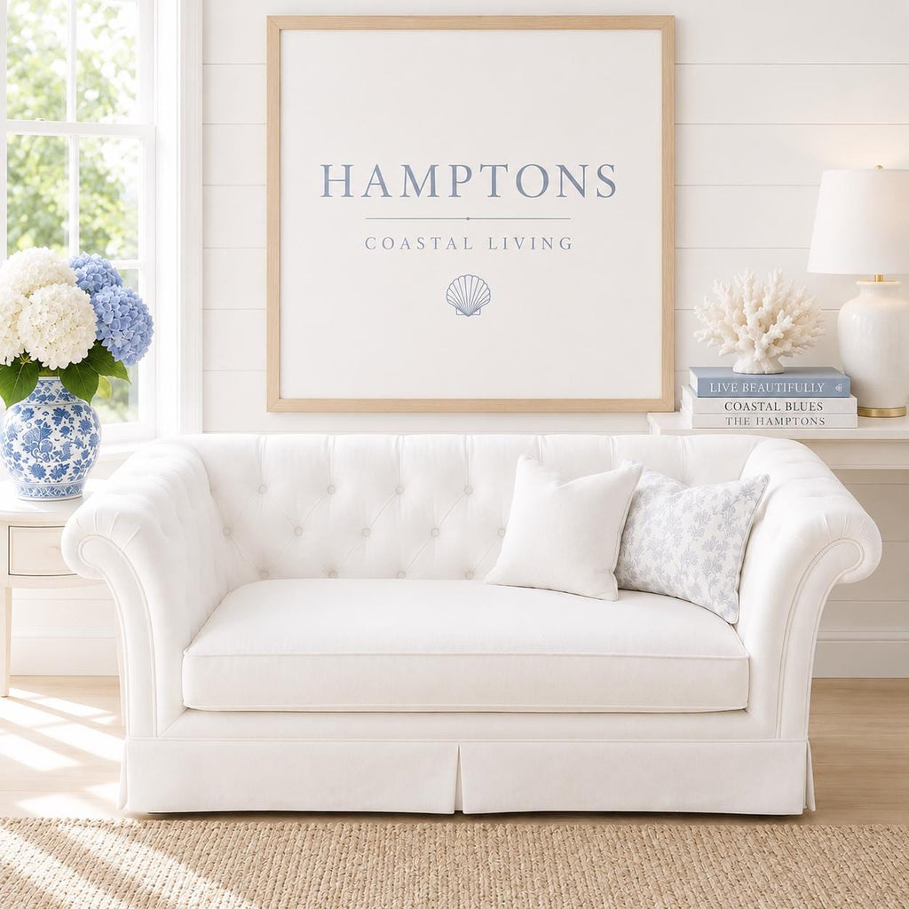 Dollhouse Chesterfield Love Seat Sofa | 1:12 Hamptons Coastal Miniature Furniture | White Living Room Couch