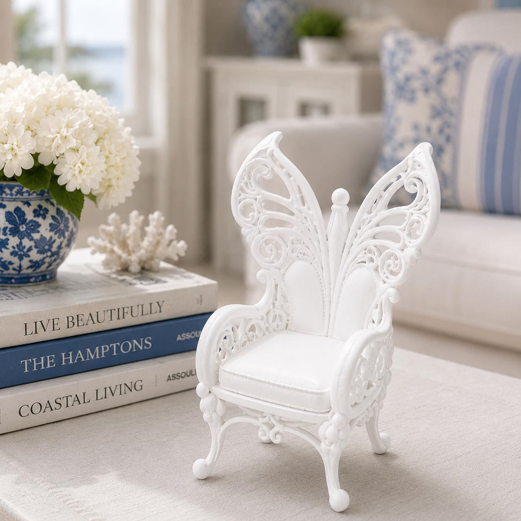Dollhouse Butterfly Chair | 1:12 Hamptons Coastal Miniature Furniture | White Fairy Wing Feature Chair