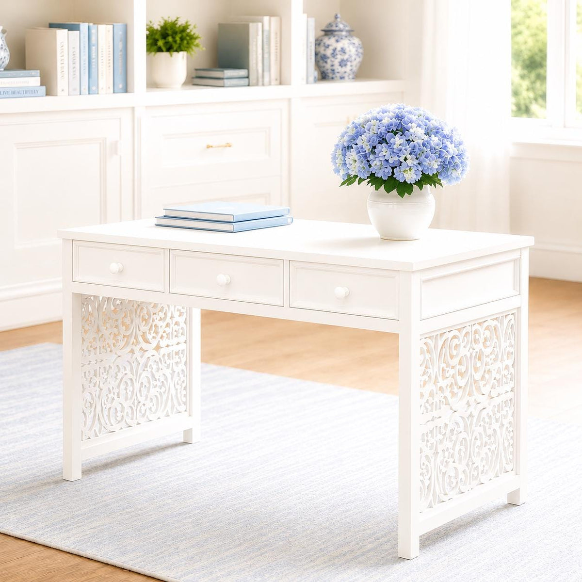 Hamptons Writing Desk & Chair Set | 1:12 Dollhouse Miniature Furniture | Coastal Home Office Set