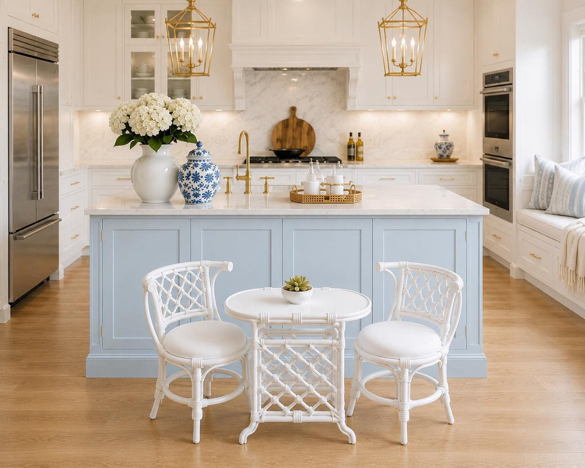 Dollhouse 3-Piece Table & Chair Setting | 1:12 Hamptons Coastal Miniature Furniture | White Breakfast Set