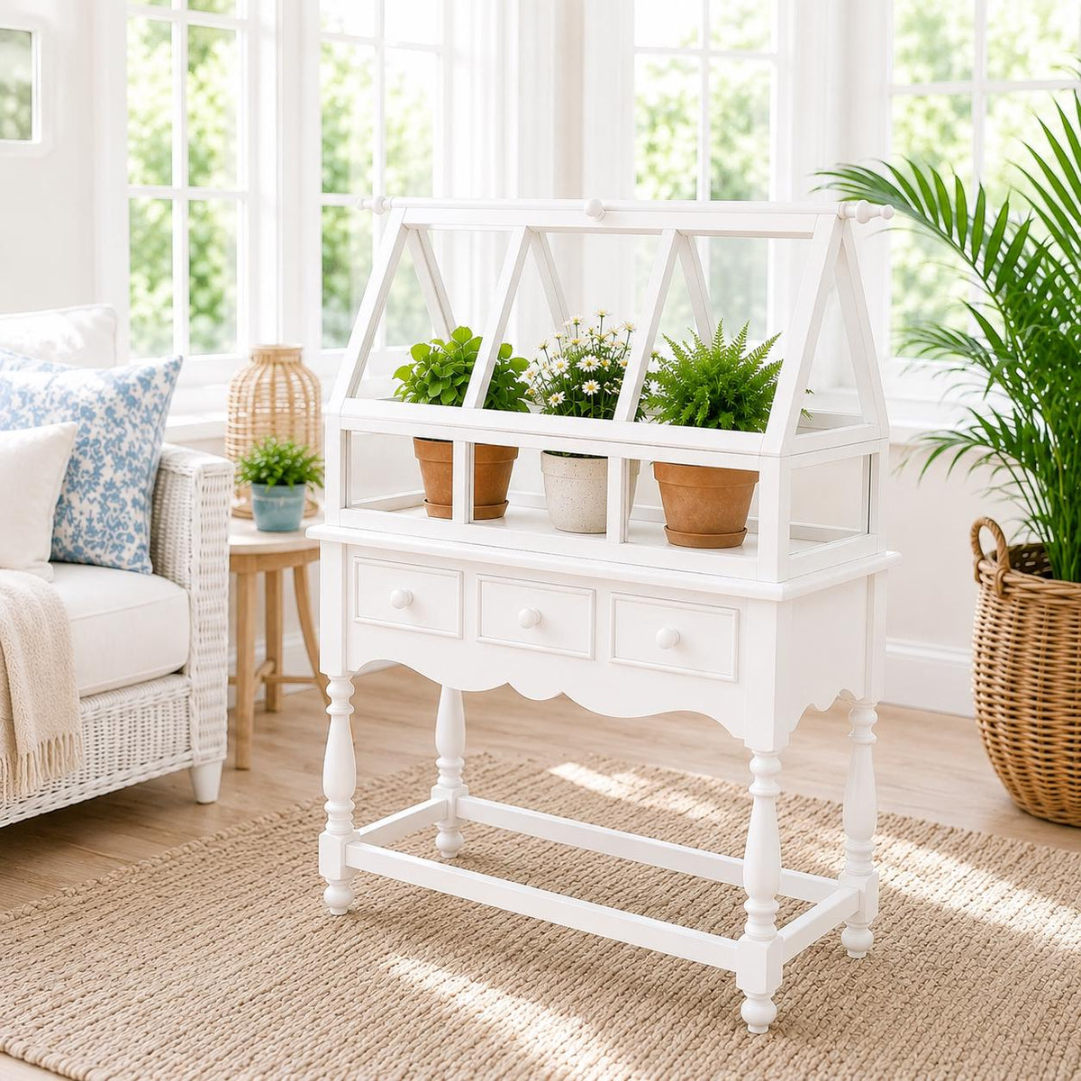Hamptons Plant Stand | 1:12 Dollhouse Miniature Furniture | Coastal Garden Display Stand