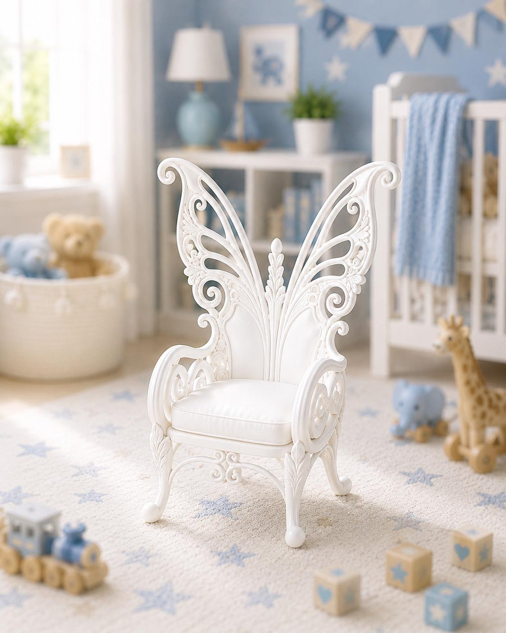 Dollhouse Butterfly Chair | 1:12 Hamptons Coastal Miniature Furniture | White Fairy Wing Feature Chair