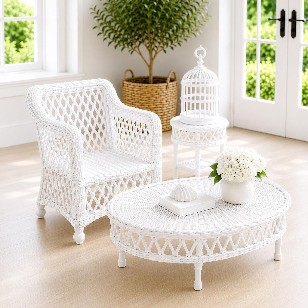 Dollhouse Outdoor Furniture Set |1:12 Hamptons Coastal Miniature Furniture  White Living Room Decor