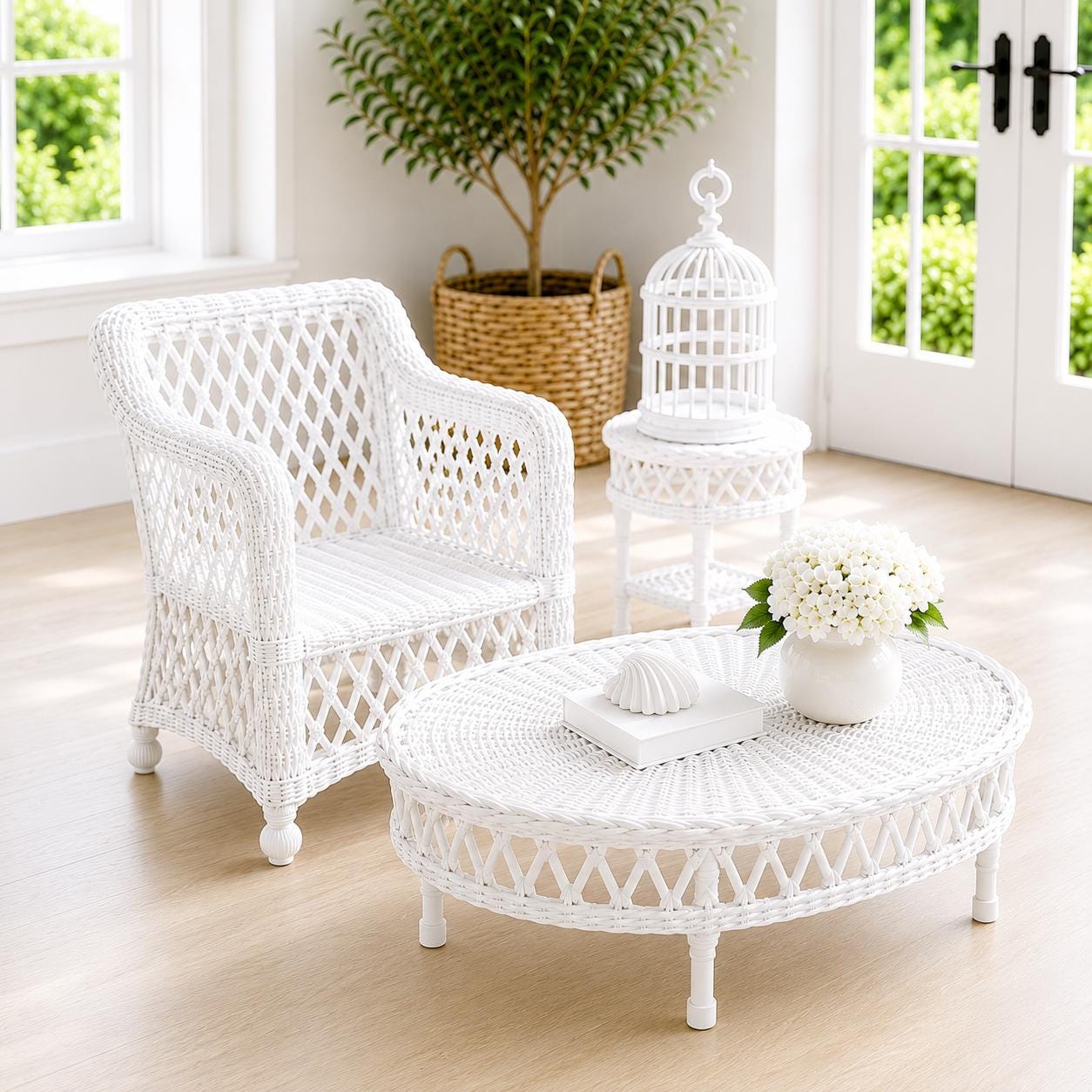 Dollhouse Outdoor Furniture Set |1:12 Hamptons Coastal Miniature Furniture  White Living Room Decor