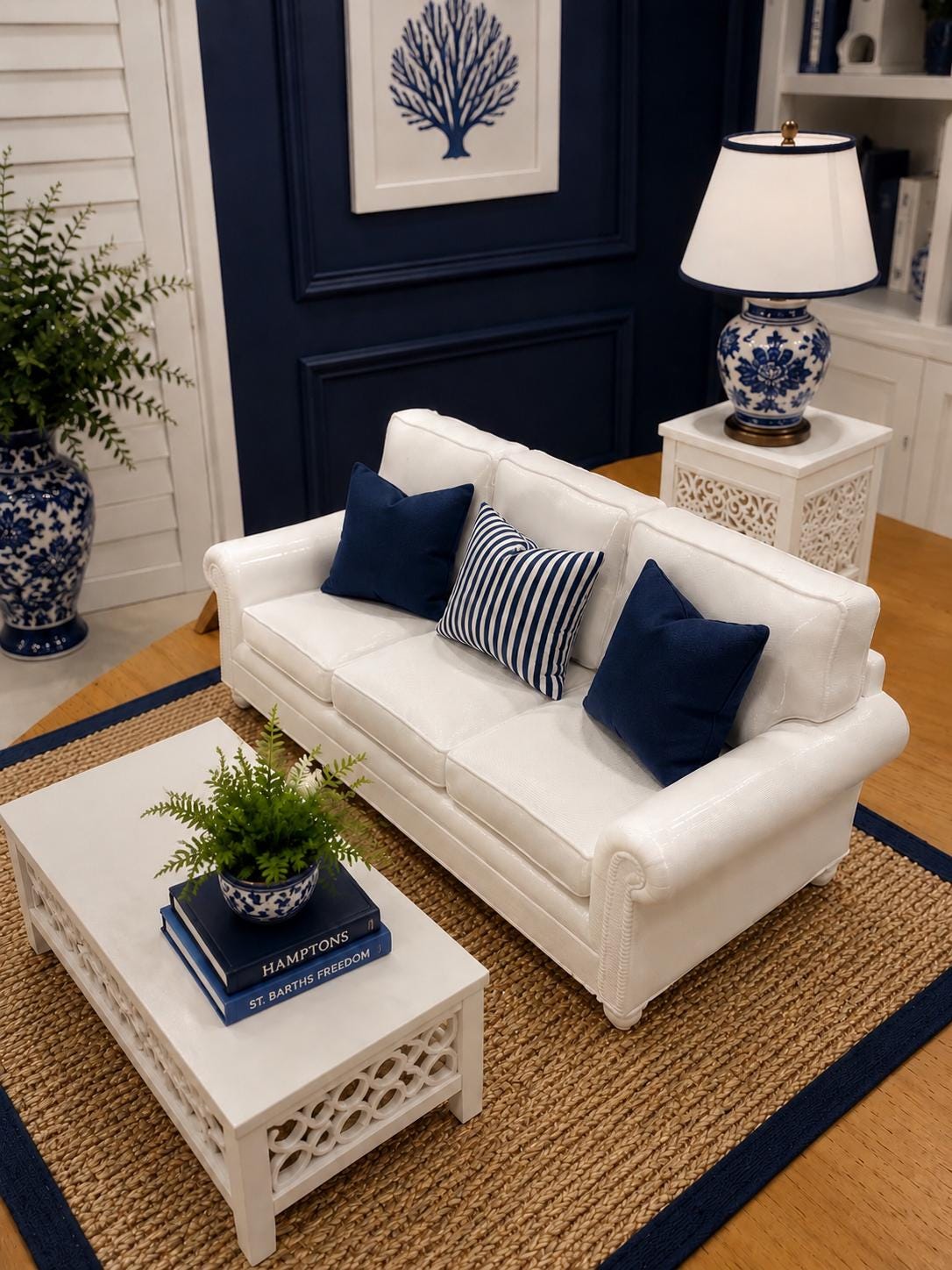 Hamptons Living Room Furniture Set | 1:12 Dollhouse Miniatures | Coastal Lounge Collection