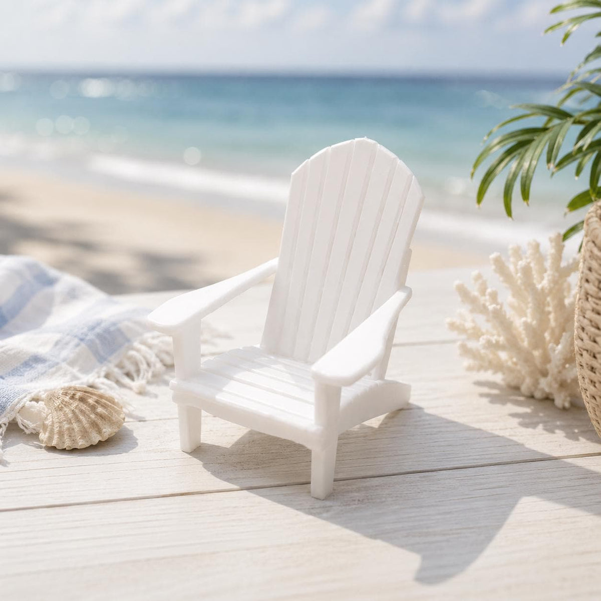 Dollhouse Outdoor Furniture Pair Adirondack Chairs  1:12 Hamptons Coastal Miniature Furniture White Beach Chair