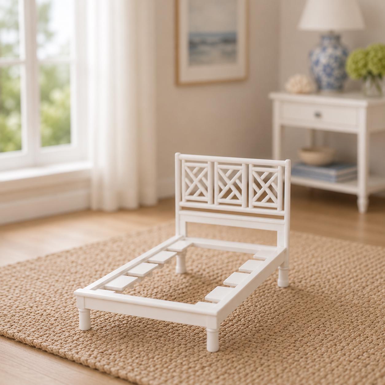 Dollhouse Hamptons Bed | 1:12 Coastal Miniature Bedroom Furniture | White Lattice Bed FrameDollhouse Hamptons Bed | 1:12 Coastal Miniature Bedroom Furniture | White Lattice Bed Frame