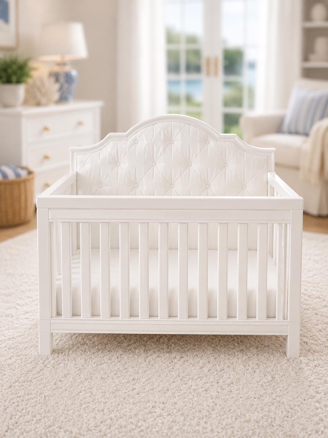 Hamptons Tufted Baby Cot | 1:12 Dollhouse Miniature Nursery Furniture | Coastal Crib