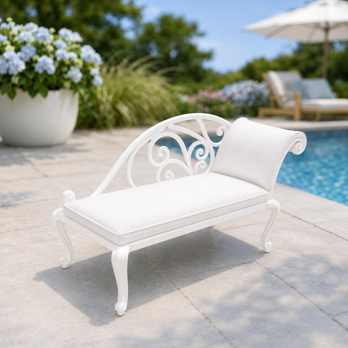 Dollhouse Outdoor Furniture Lounge | 1:12 Hamptons Coastal Miniature  | White Pool Lounge