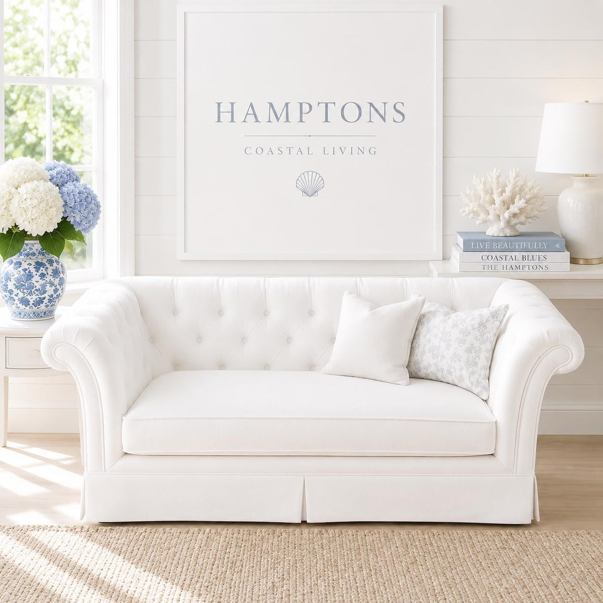 Hamptons Tufted Sofa | 1:12 Dollhouse Miniature Lounge | Coastal Living Room Furniture