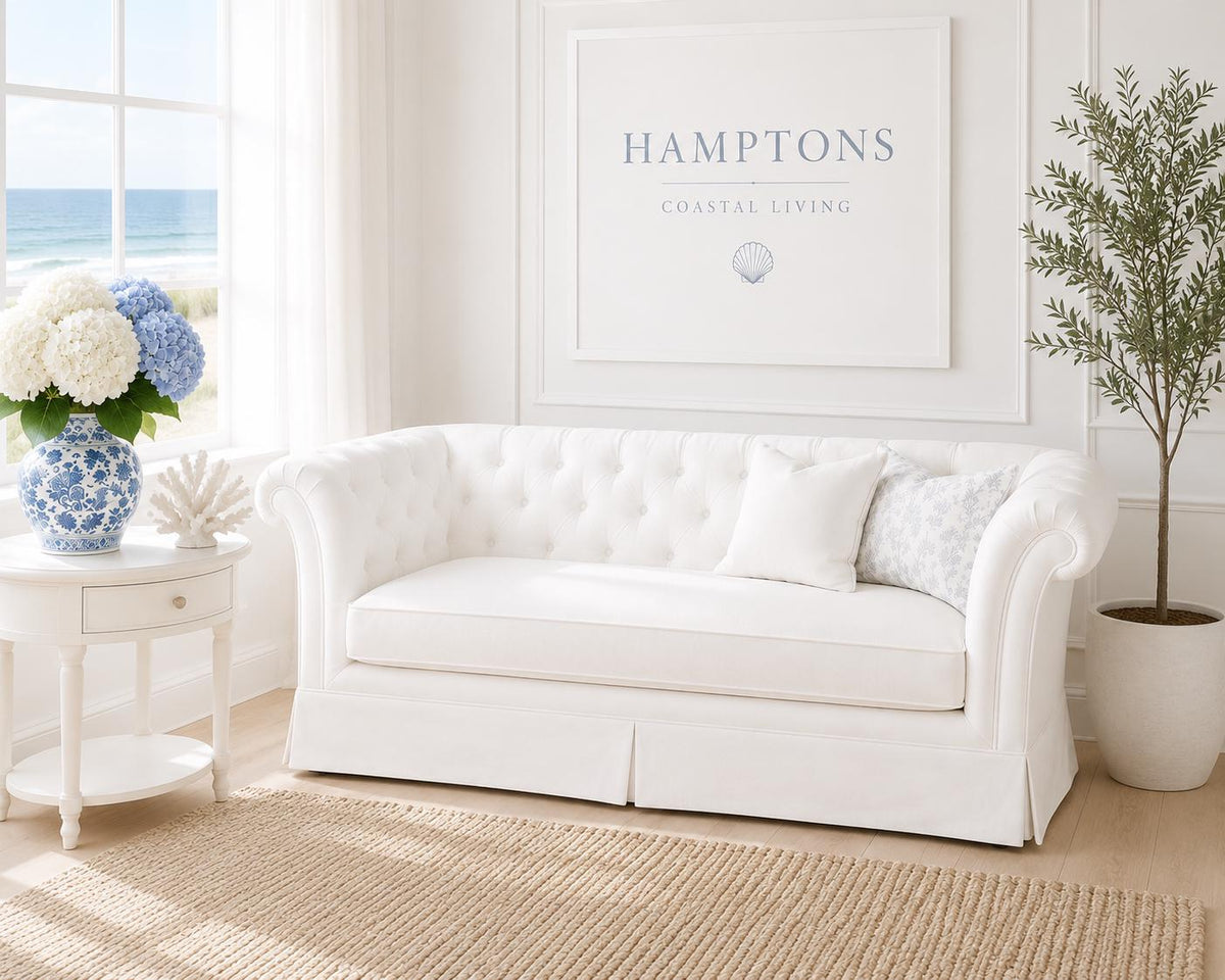 Hamptons Tufted Sofa | 1:12 Dollhouse Miniature Lounge | Coastal Living Room Furniture