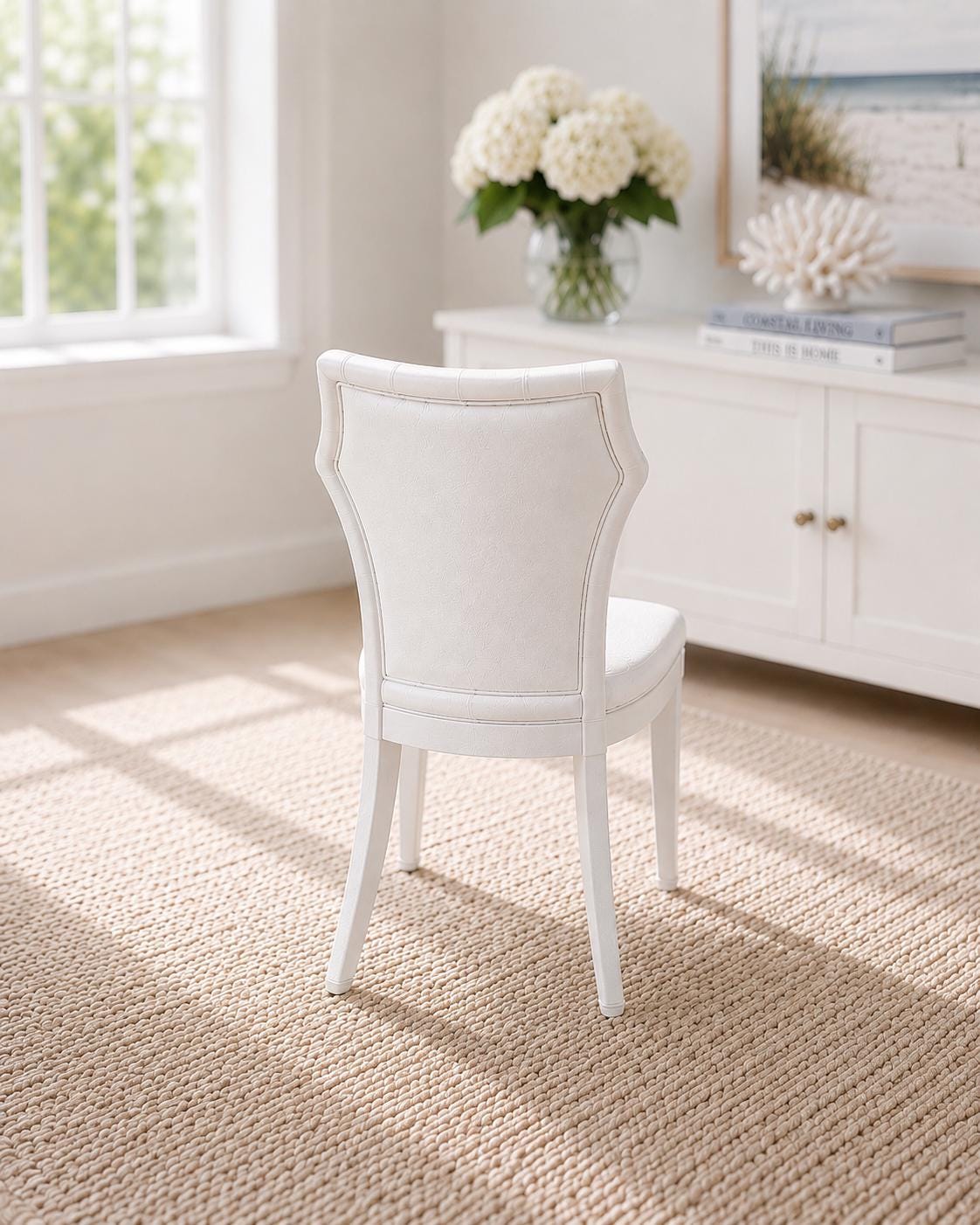 Hamptons Upholstered Dining Chair | 1:12 Dollhouse Miniature Furniture | Coastal White Accent Chair