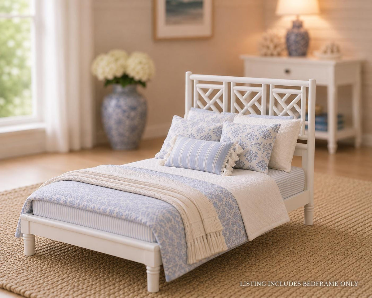 Dollhouse Hamptons Bed | 1:12 Coastal Miniature Bedroom Furniture | White Lattice Bed FrameDollhouse Hamptons Bed | 1:12 Coastal Miniature Bedroom Furniture | White Lattice Bed Frame