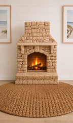 Dollhouse Stone Fireplace & Armchair Set | 1:12 Hamptons Coastal Miniature Furniture | White Fireplace & 2 Wingback Chairs