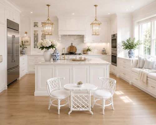 Dollhouse 3-Piece Table & Chair Setting | 1:12 Hamptons Coastal Miniature Furniture | White Breakfast Set