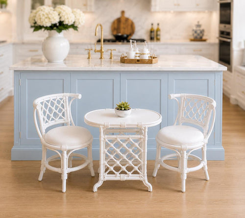 Dollhouse 3-Piece Table & Chair Setting | 1:12 Hamptons Coastal Miniature Furniture | White Breakfast Set