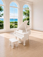 Dollhouse Grand Piano & Stool | 1:12 Hamptons Coastal Miniature Furniture | White Baby Grand Piano Set