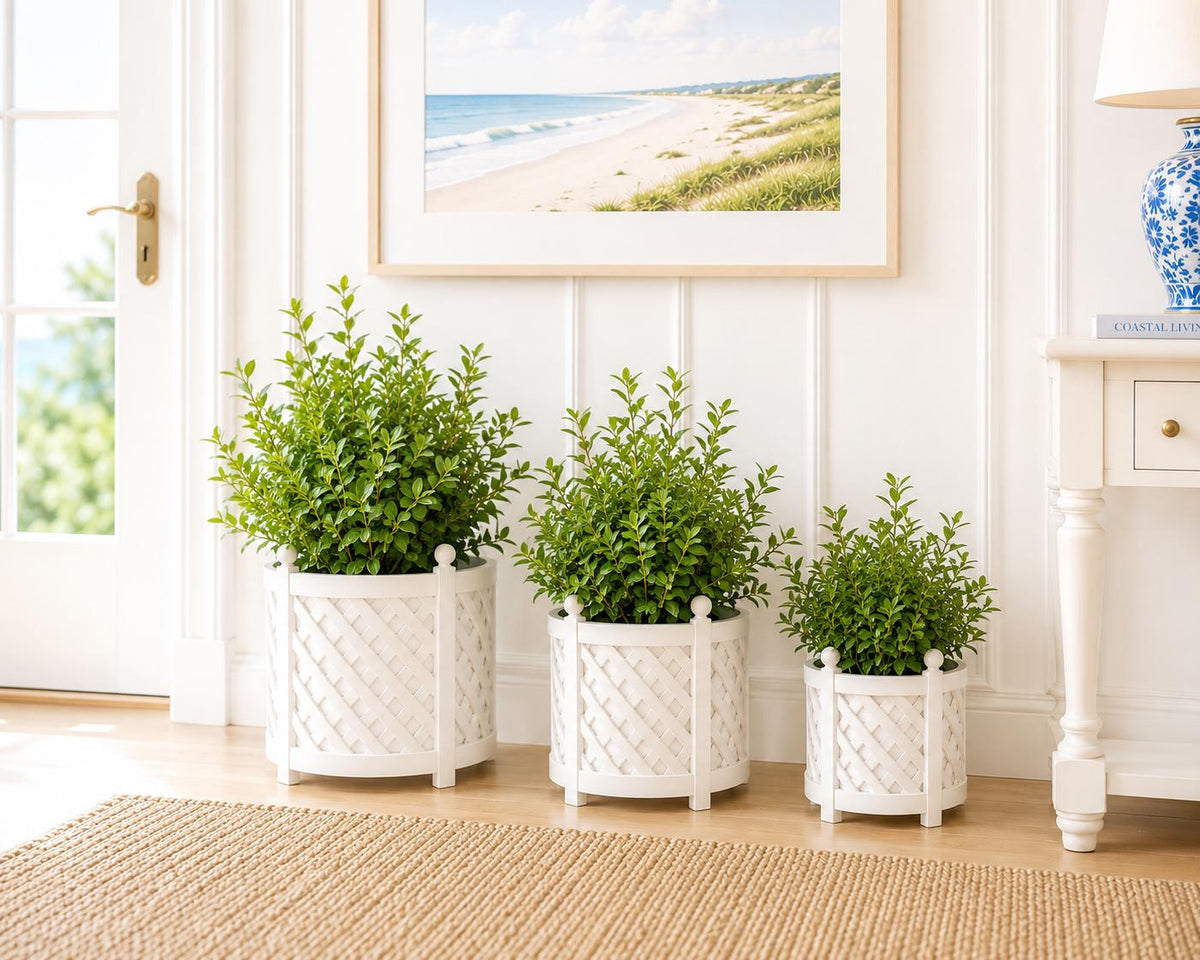 Hamptons Lattice Planter Pots | 1:12 Dollhouse Miniature Planters | Coastal Garden Décor