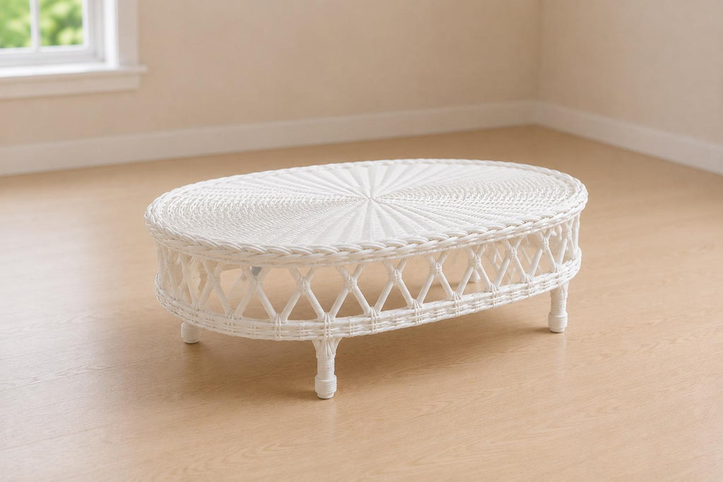 Hamptons Wicker Chair & Coffee Table Set | 1:12 Dollhouse Miniature Furniture | Coastal Rattan Lounge Set