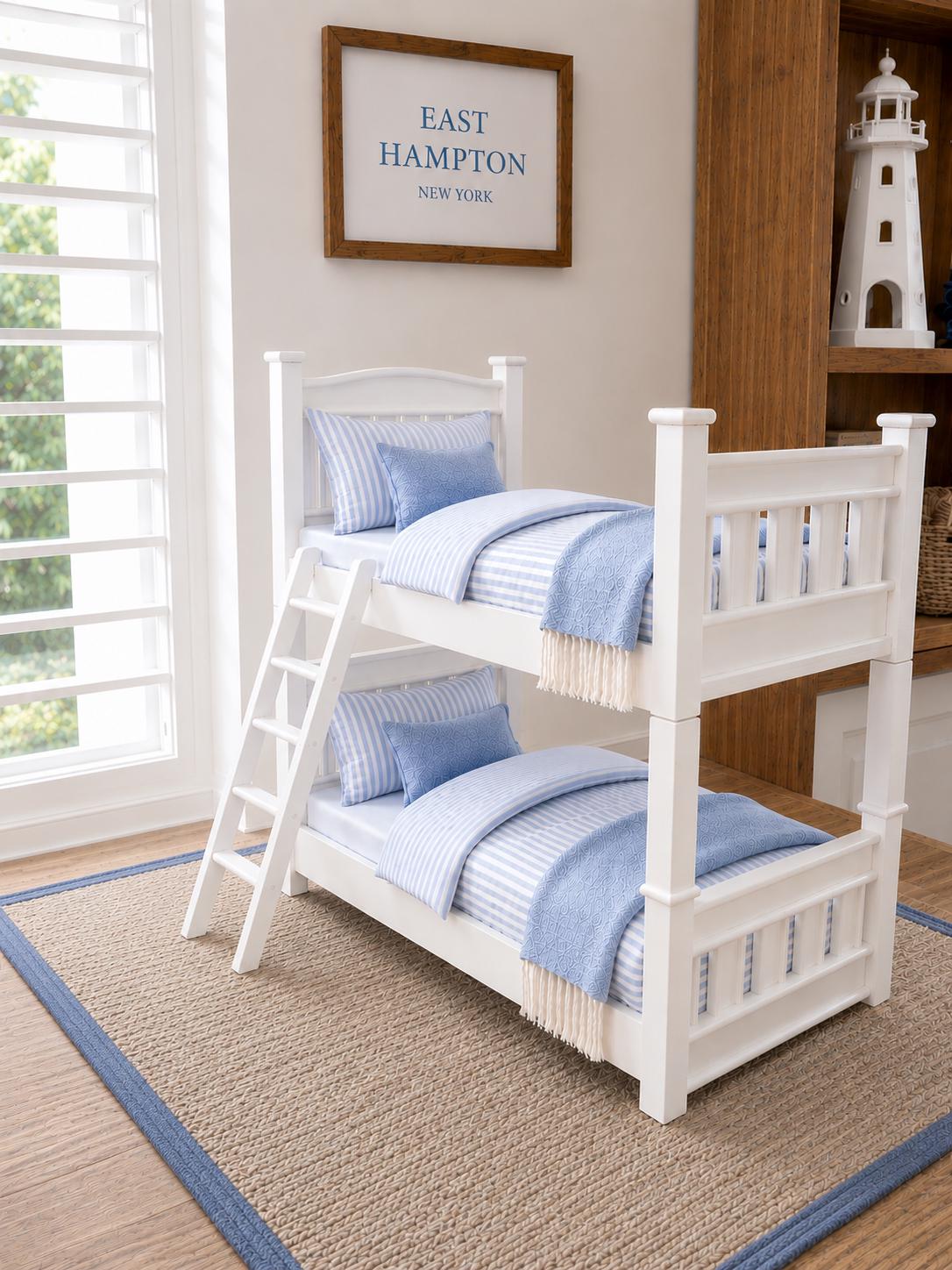 Dollhouse Hamptons Bunk Bed | 1:12 Coastal Miniature Bedroom Furniture | White Twin Bunk Beds with Ladder