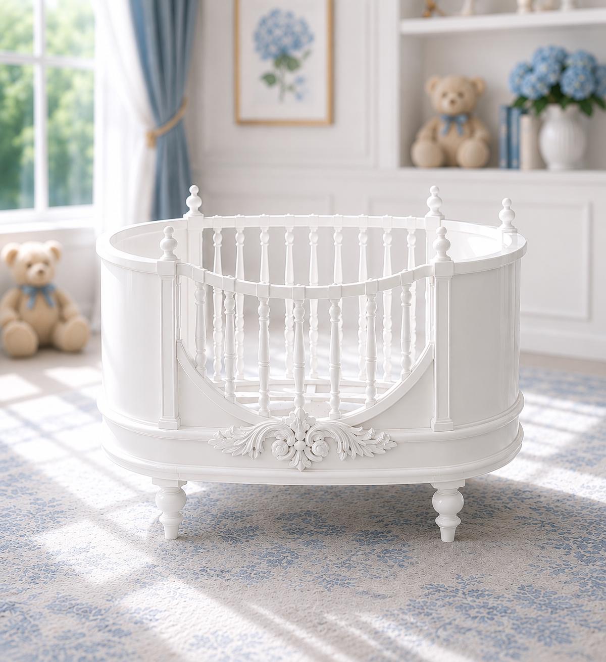 Hamptons Round Nursery Cot | 1:12 Dollhouse Miniature Furniture | Coastal Baby Crib