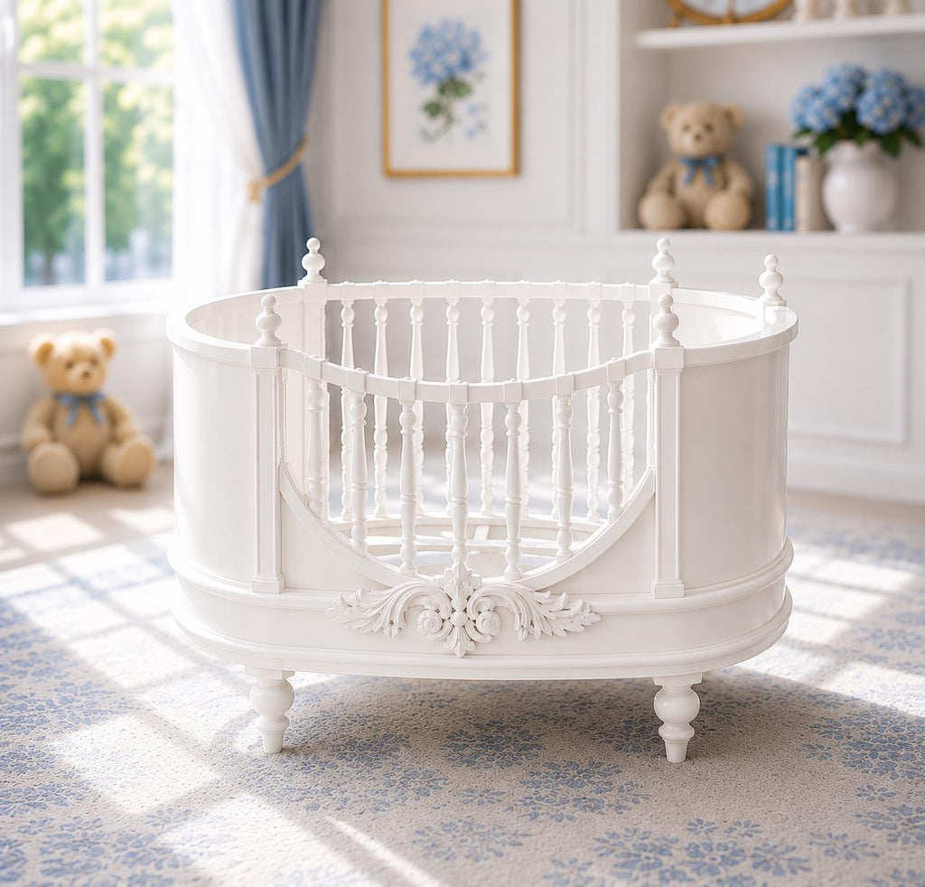 Hamptons Round Nursery Cot | 1:12 Dollhouse Miniature Furniture | Coastal Baby Crib